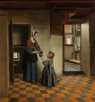 Mujer con un niño en una despensa género Pieter de Hooch Pinturas al óleo